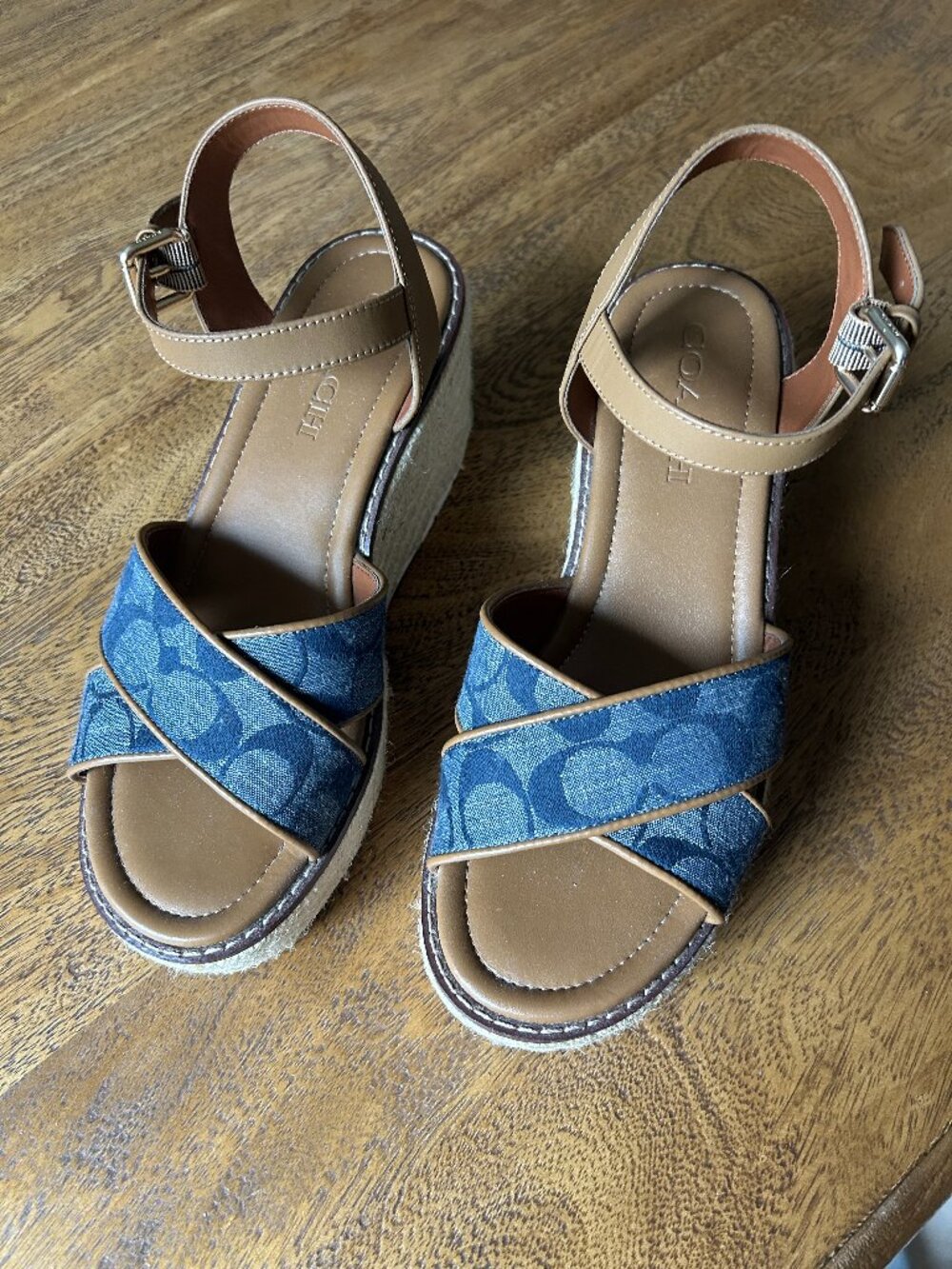 Coach Signature Denim Wedge Size 7